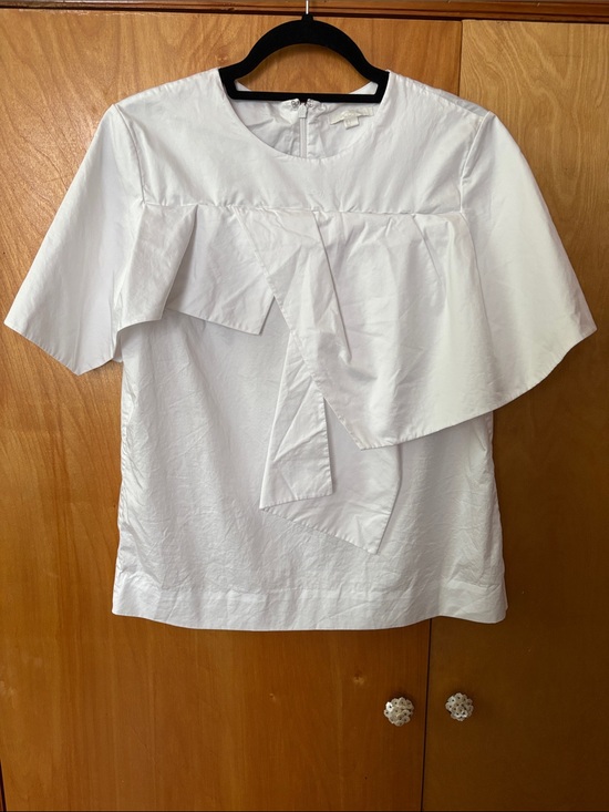 COS Tops - Cos poplin asymmetrical ruffle overlay blouse short sleeve size s